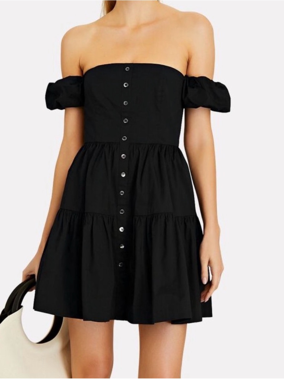 Staud Elio Off The Shoulder Black Mini Dress